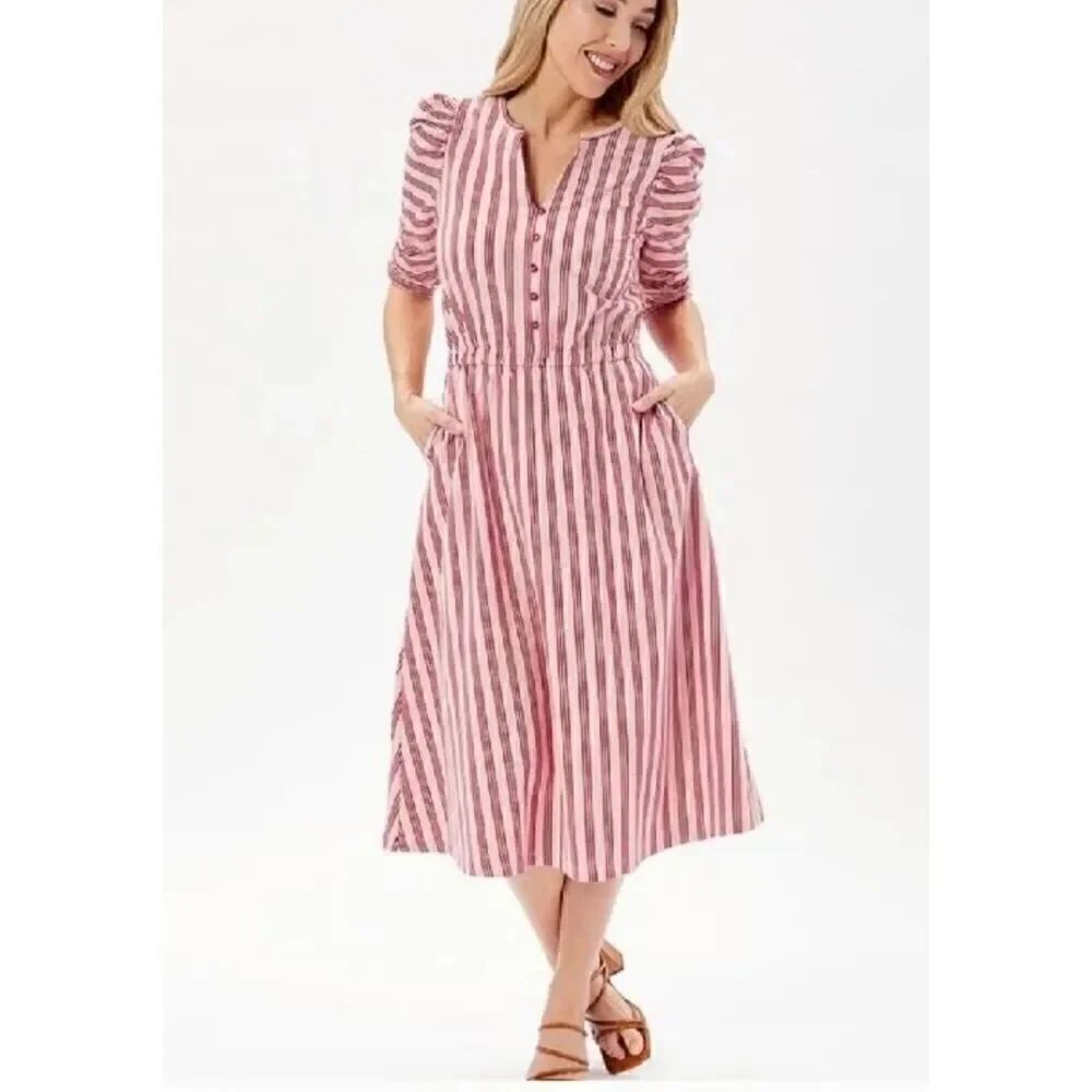 Matilda Jane Size Smal McIntosh Midi Stripe Knit Half Sleeve Dress Pink Red Cott